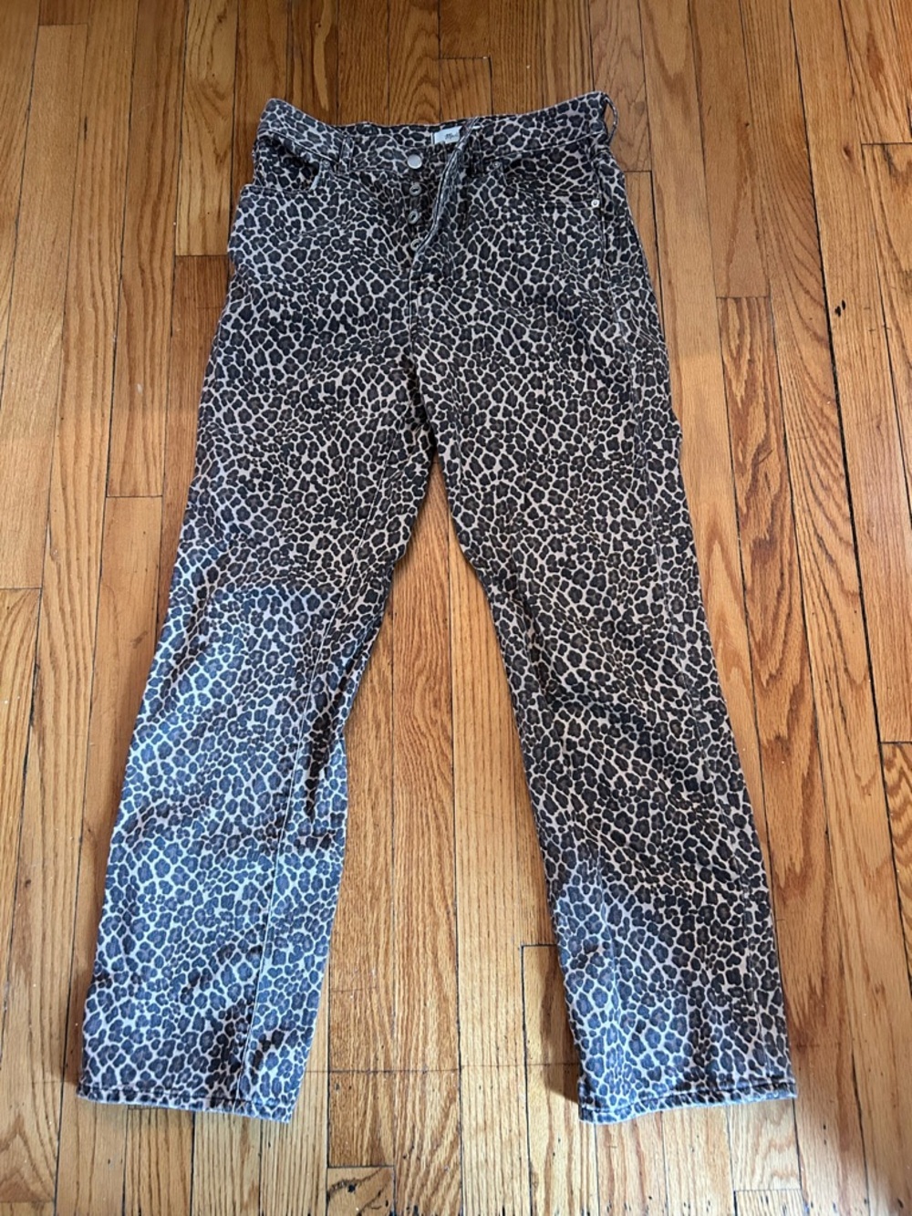 Madewell Leopard-Print the longline Straight Jean Button-Fly Pants